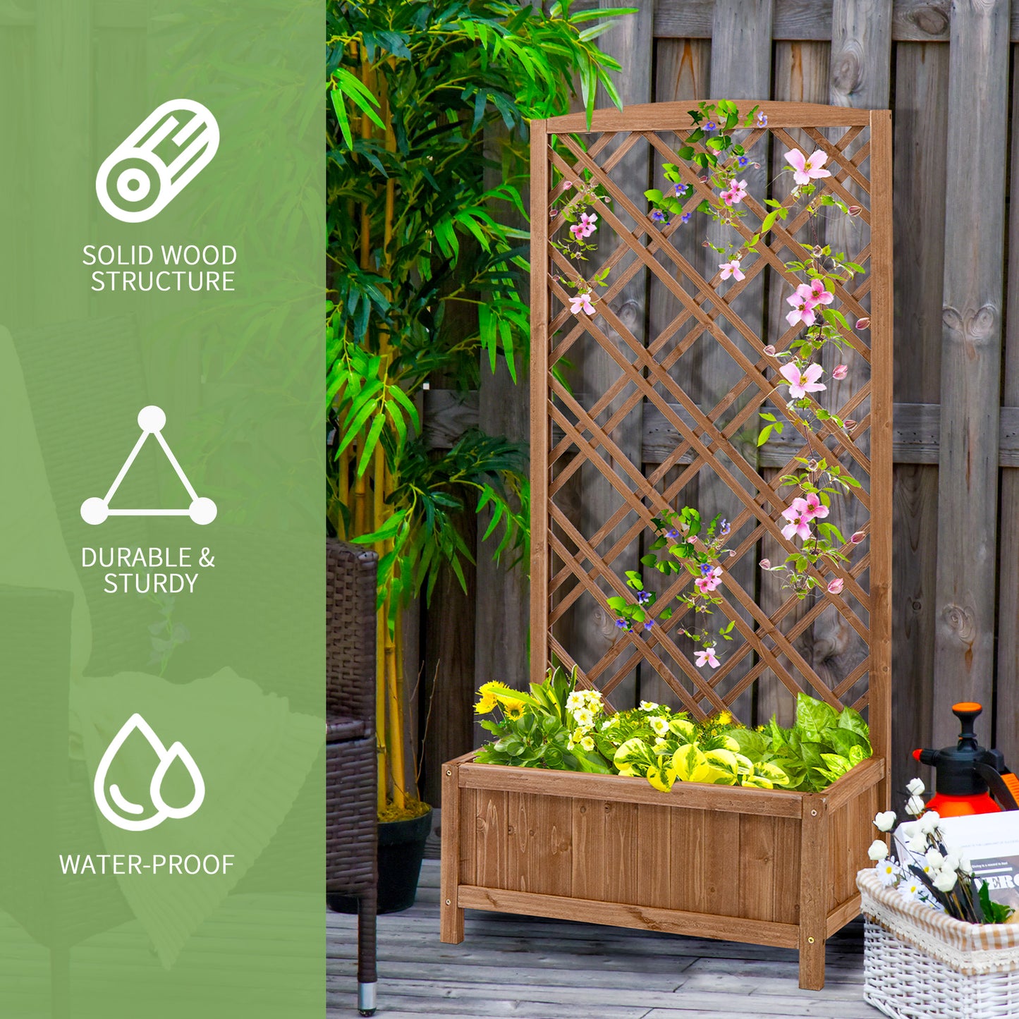 Wooden Planter with Trellis, Raised Bed for Garden, Brown