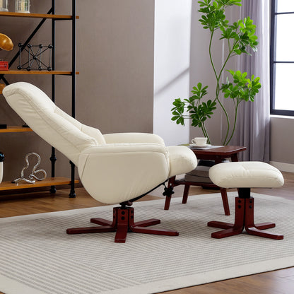Recliner Armchair with Wood Base, Upholstered Reclining Chair, Cream