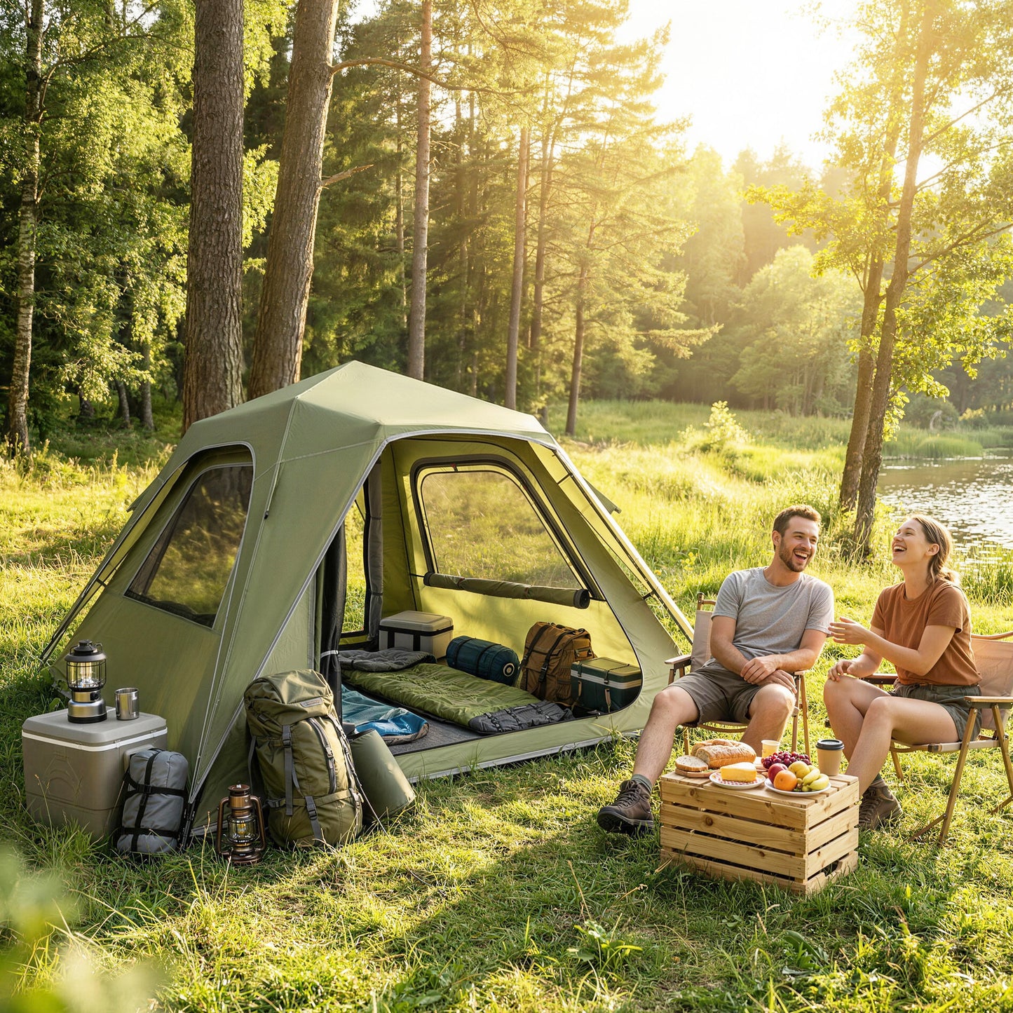 Pop Up Tent Waterproof Camping Tents 2-3 People Green