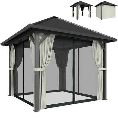 3 x 3(m) Metal Hardtop Gazebo with Netting and Curtains, Black