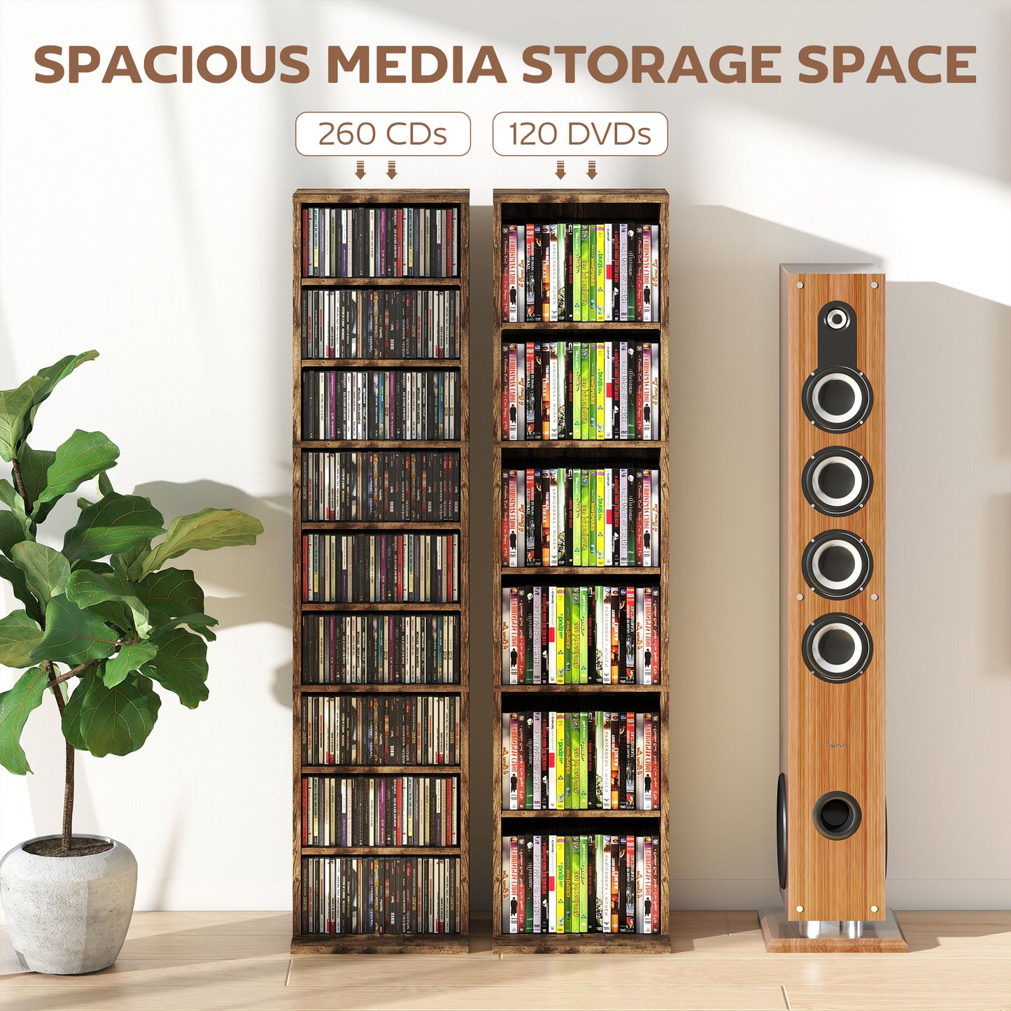 260 CD Storage Unit 120 DVD Storage Tower with 9 Compartments