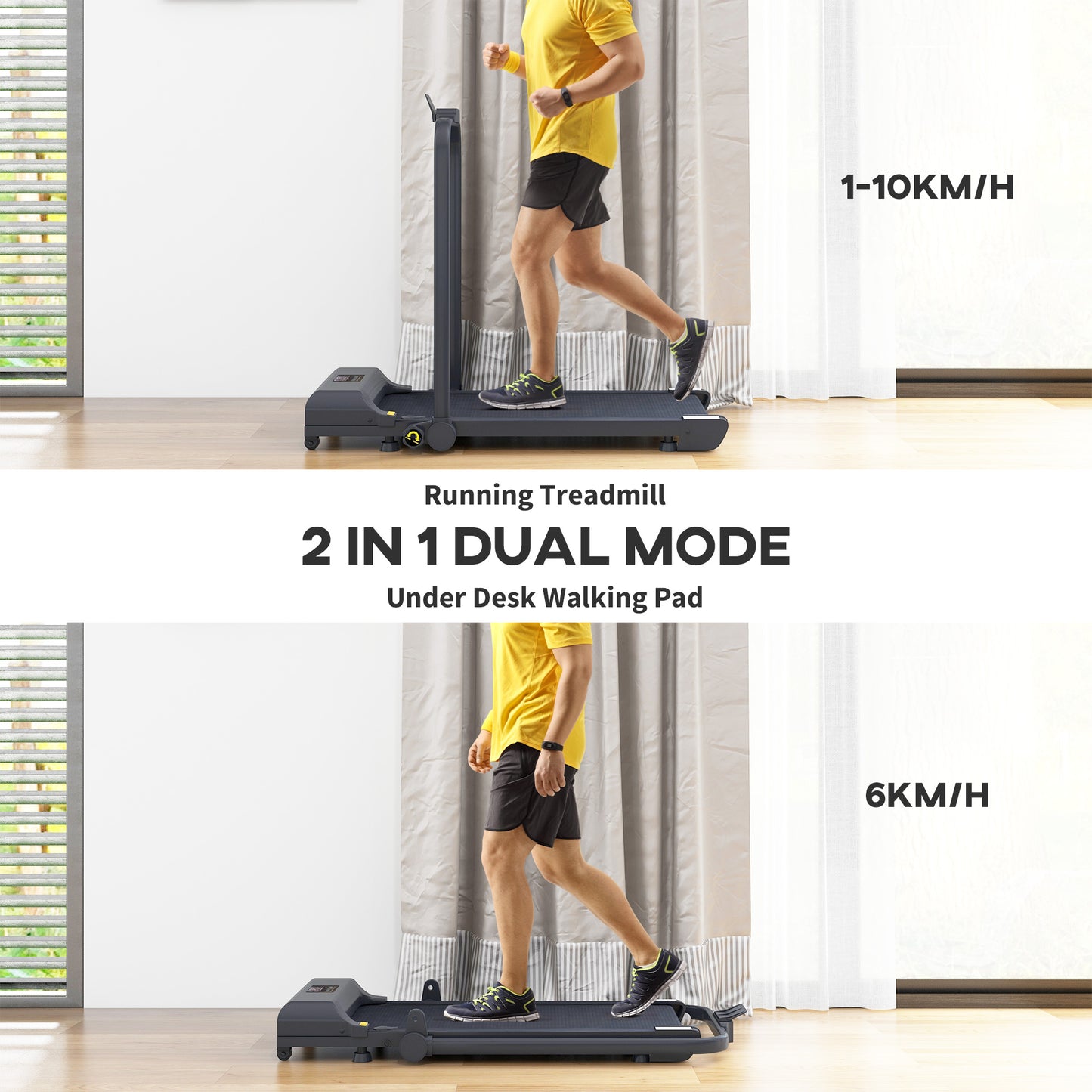 Dual mode treadmill: 2.5HP Folding Treadmill Walking Pad with Remote Control, 1-10KM/H