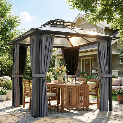 2.5x2.5 m Hardtop Gazebo Canopy w/ Drainage Gutters, Garden Gazebo