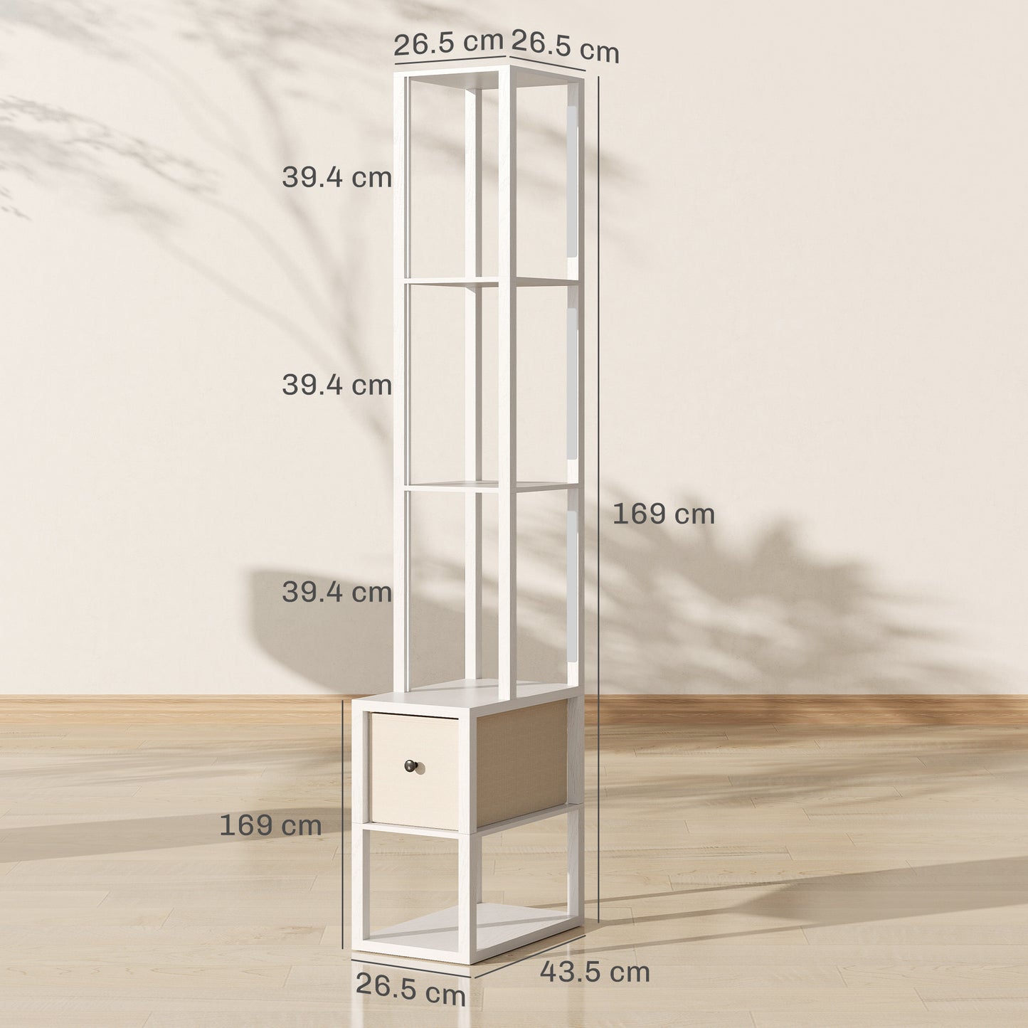 Floor Lamp with Shelves, LED Standing Lamp with Fabric Drawer, White