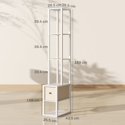 Floor Lamp with Shelves, LED Standing Lamp with Fabric Drawer, White