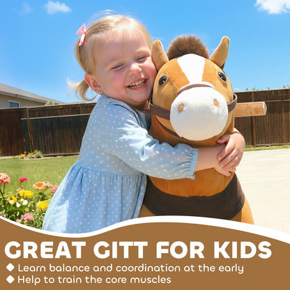 Ride On Horse, Mechanical Walking Horse Toy with Wheels and Saddle for Ages 3-5 Years Old, Action Plush Animal up to 55 Pounds, Brown