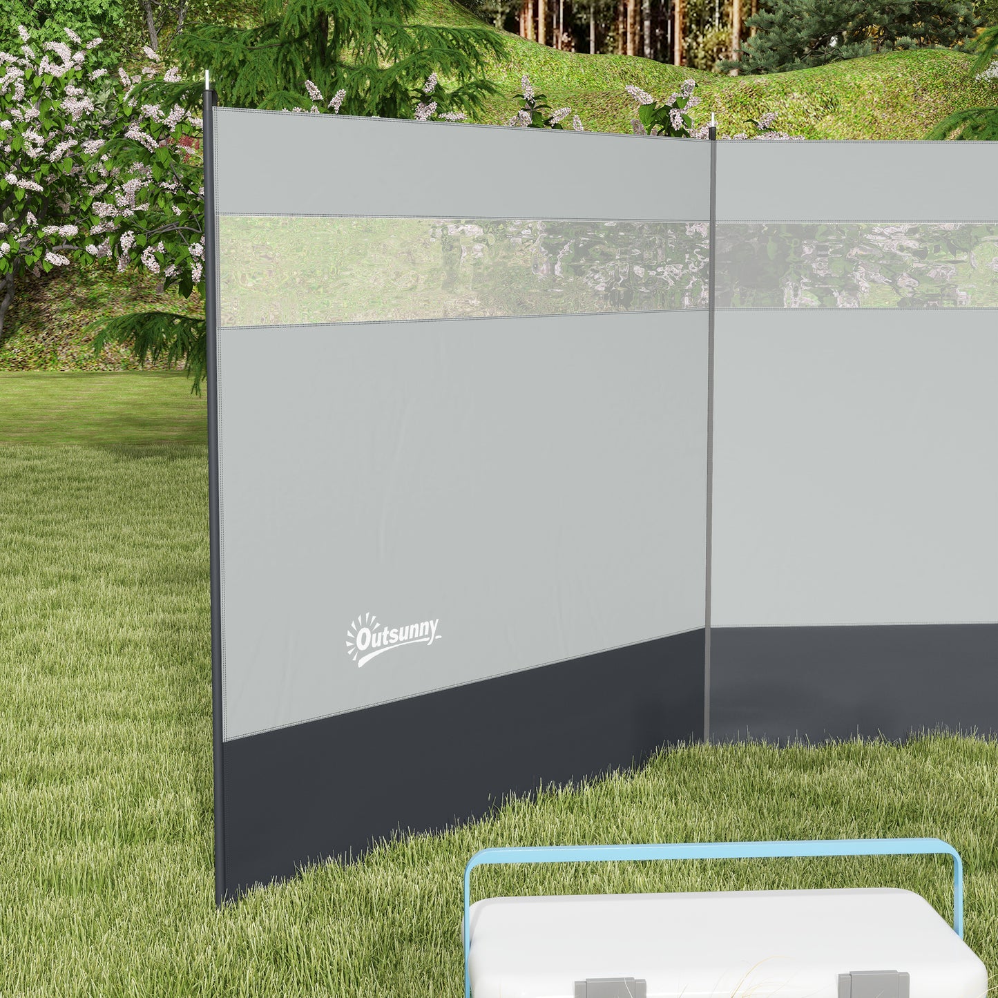 Beach/Camping Windbreaks with Clear Windows and Carry Bag, 440 x 140cm, Grey