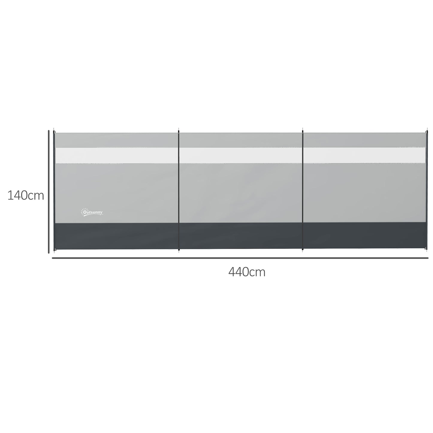 Beach/Camping Windbreaks with Clear Windows and Carry Bag, 440 x 140cm, Grey
