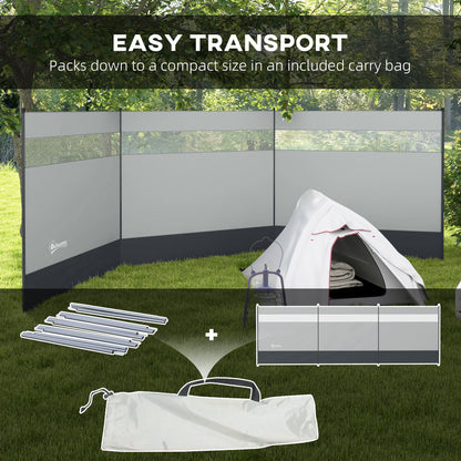 Beach/Camping Windbreaks with Clear Windows and Carry Bag, 440 x 140cm, Grey