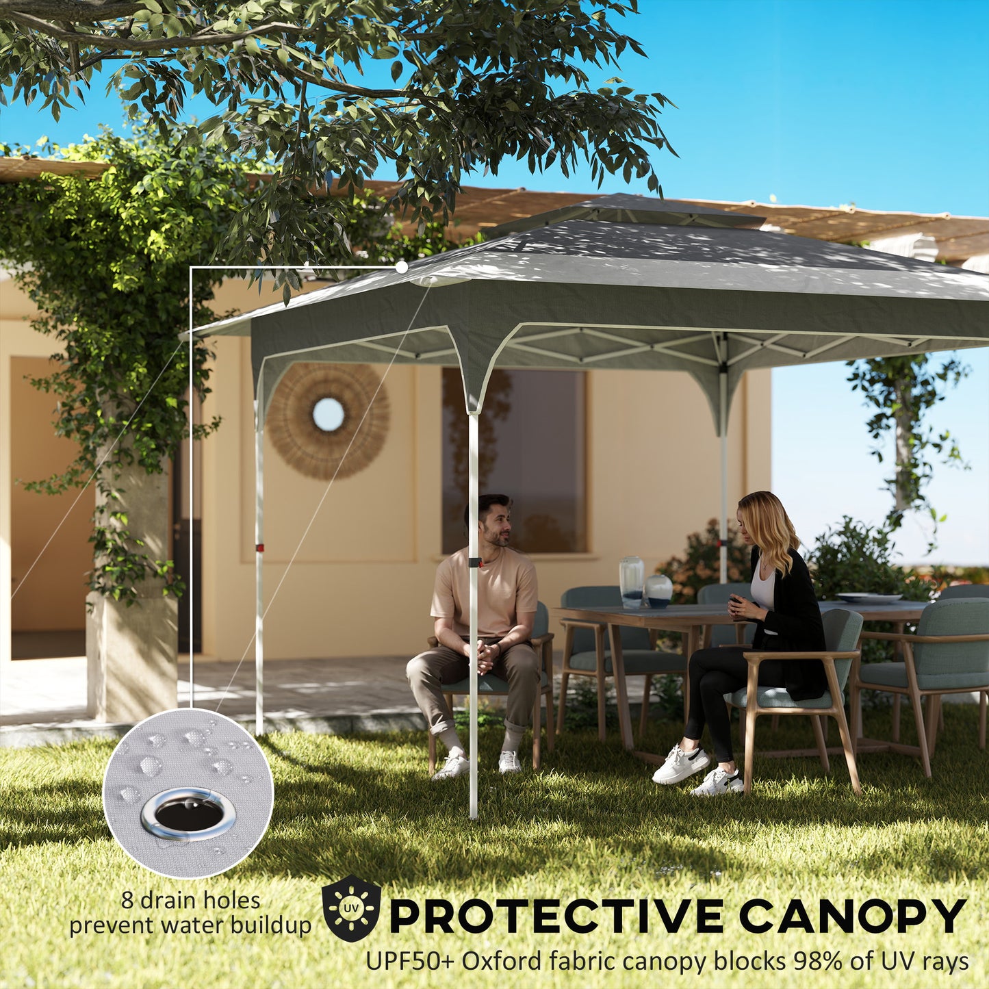 3.5 x 3.5 m Pop Up Gazebo, UPF50+ One-Touch Party Tent, Dark Grey