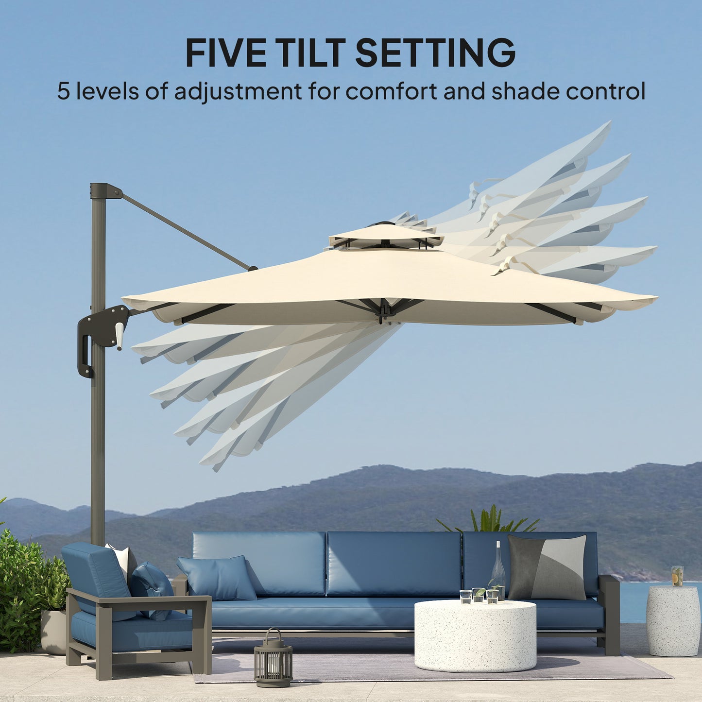 3.7 x 2.7 m Cantilever Parasol w/ 360° Rotation, Grey Wood Effect