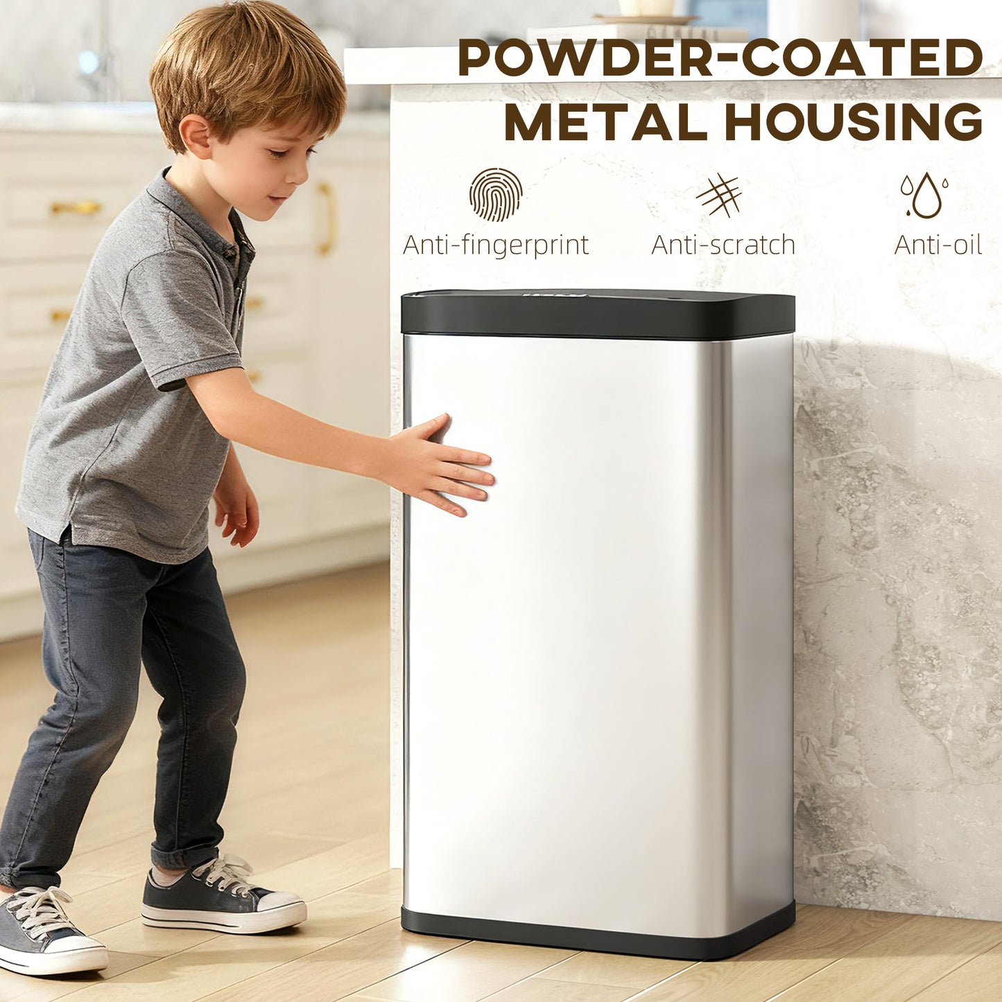 45L Sensor Bin, Stainless Steel Kitchen Bin with Automatic Close
