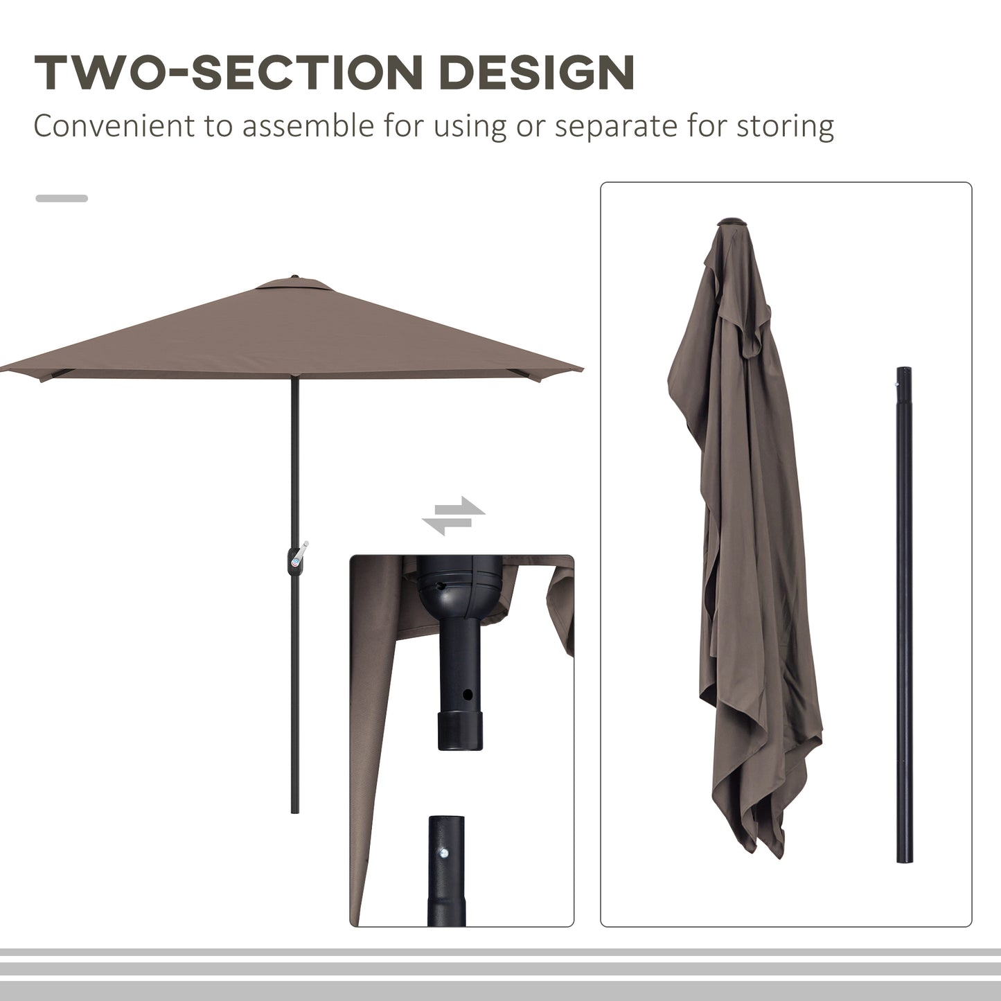 2.7m Metal Frame Garden Furniture Parasol Half Round Umbrella