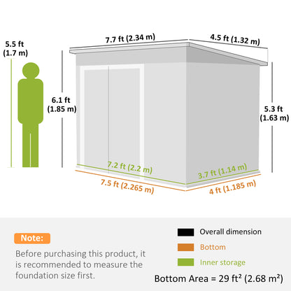 Outdoor Storage Shed, 7.5 x 4.3ft Metal Garden Shed, Green