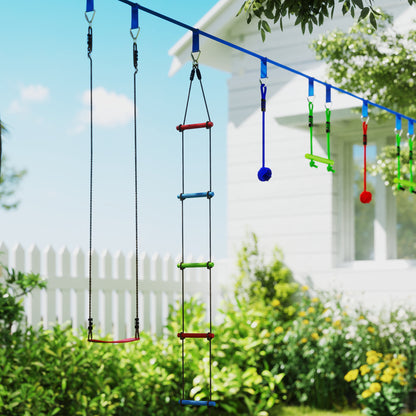 10 Piece Zip Line Kit for Kids, for Outdoor Garden, Multicolour