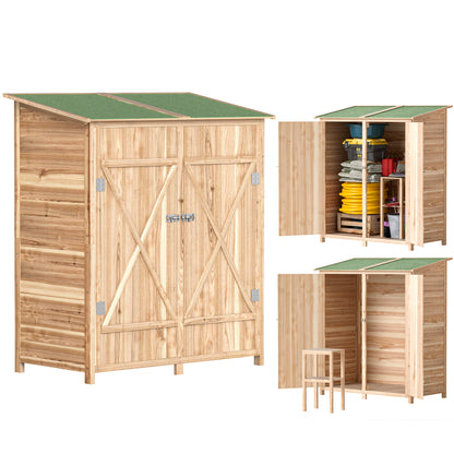Garden Storage Shed Tool Organizer w/ Table, 140x75x157cm, Natural