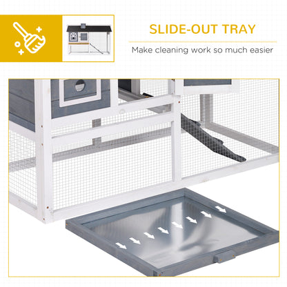 Rabbit Hutch Wood Bunny Cage Run Guinea Pig Hutch for Outdoor Indoor with Pull Out Tray Run Box Ramp Asphalt Roof for Small Animals Grey