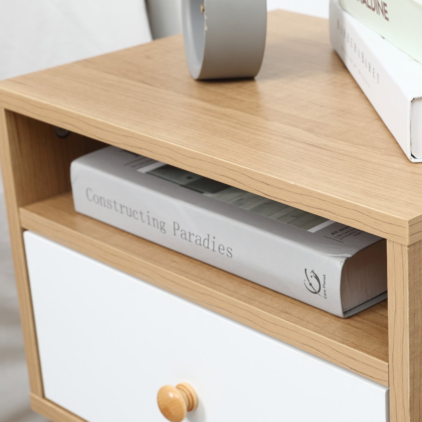 Bedside Table Modern Nightstand Bedside Cabinet w/ Drawer Shelf Natural