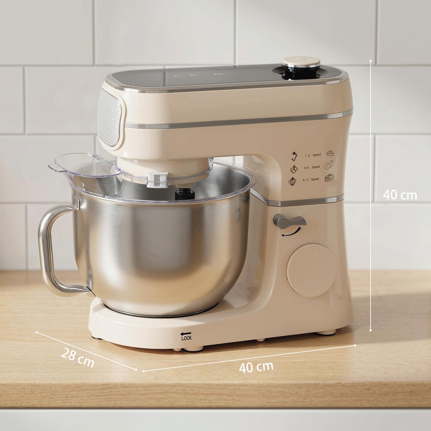 6L 1400W Stand Mixer with 11 Speeds & Fermentation Function, Cream