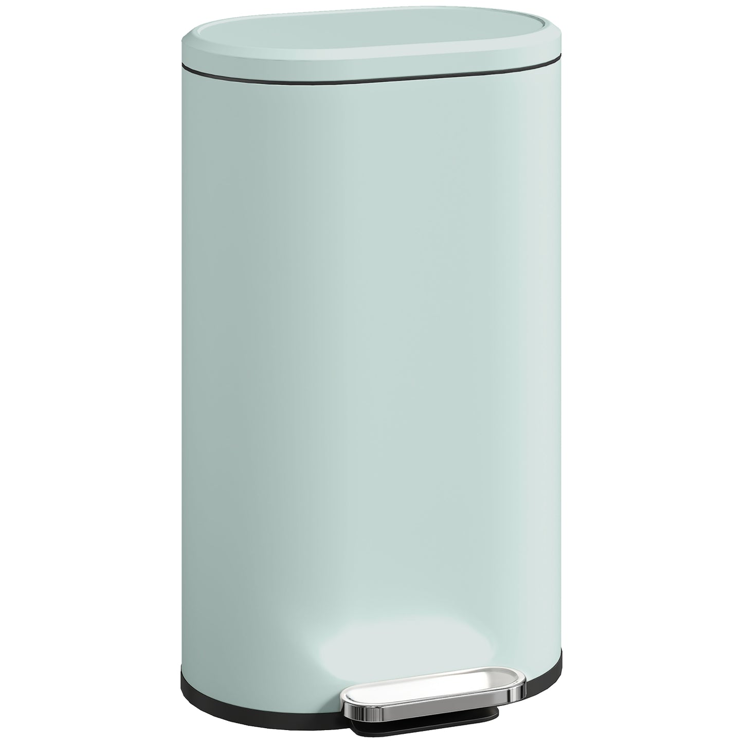 Slim Rectangular Pedal Bin with Soft-Close Lid, 30L Kitchen Bin Green