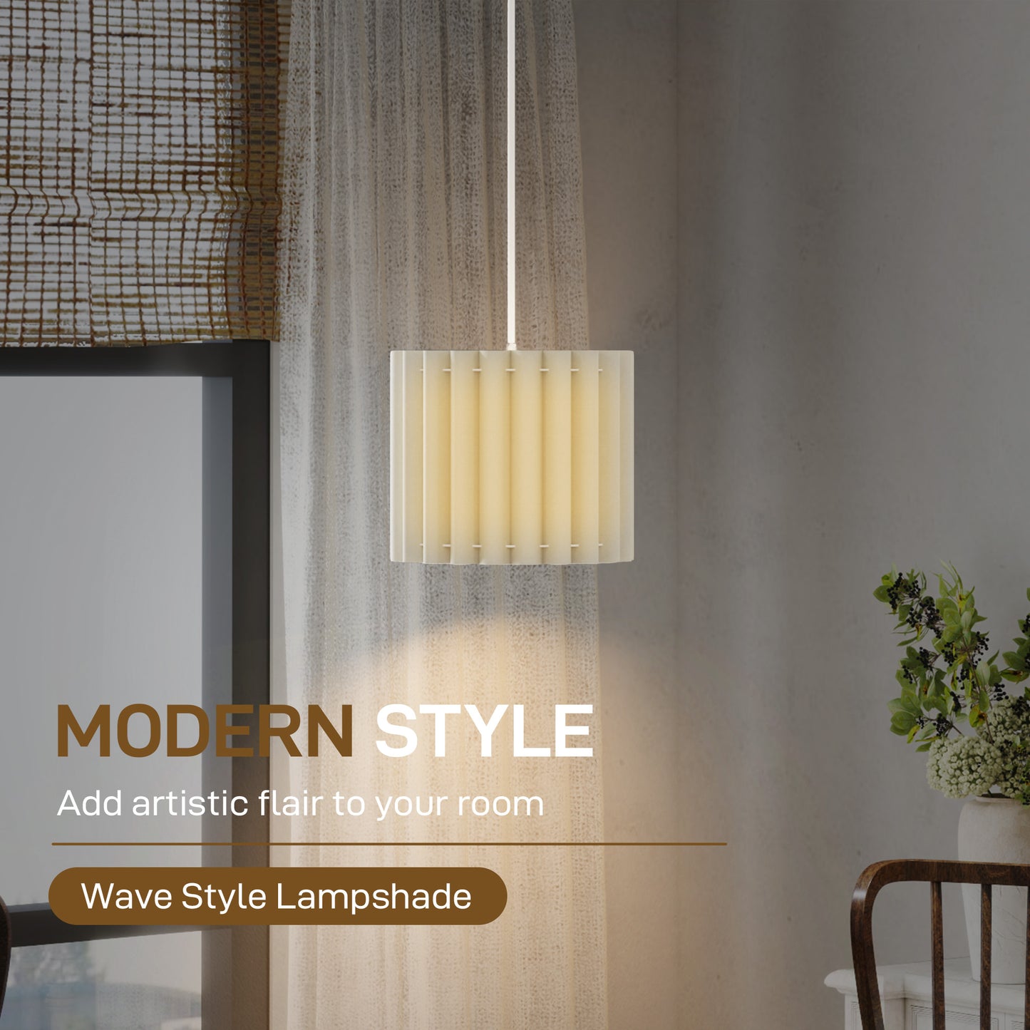 Linen Pendant Light, E27 Lampshade for Living Room, Bedroom, White