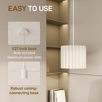 Linen Pendant Light, E27 Lampshade for Living Room, Bedroom, White
