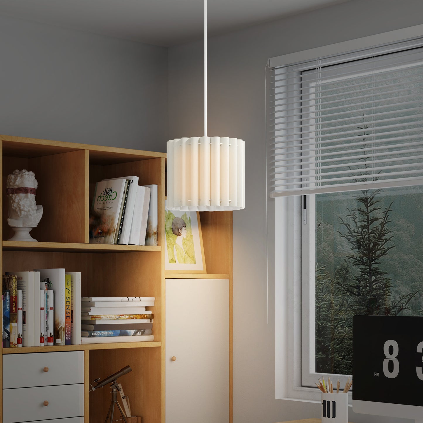 Linen Pendant Light, E27 Lampshade for Living Room, Bedroom, White