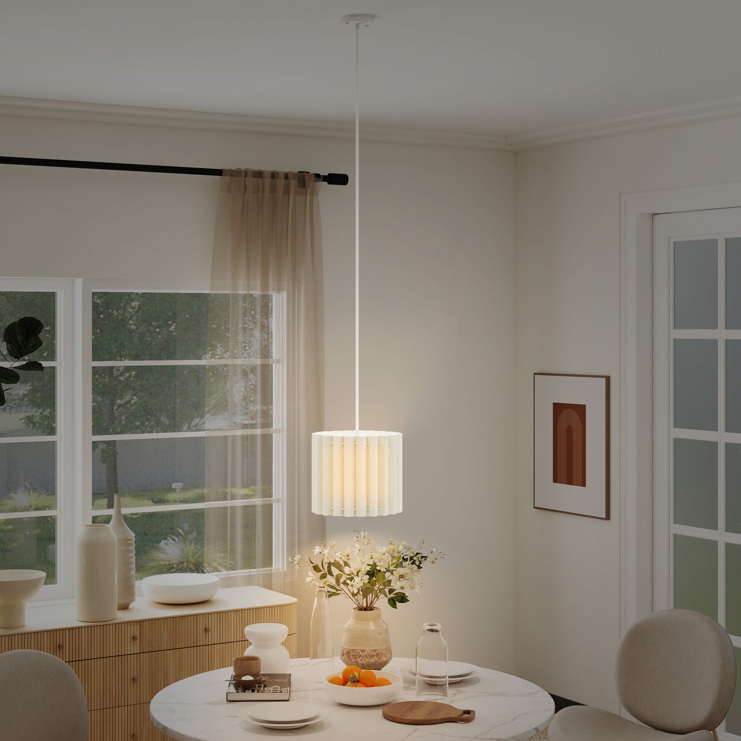 Linen Pendant Light, E27 Lampshade for Living Room, Bedroom, White
