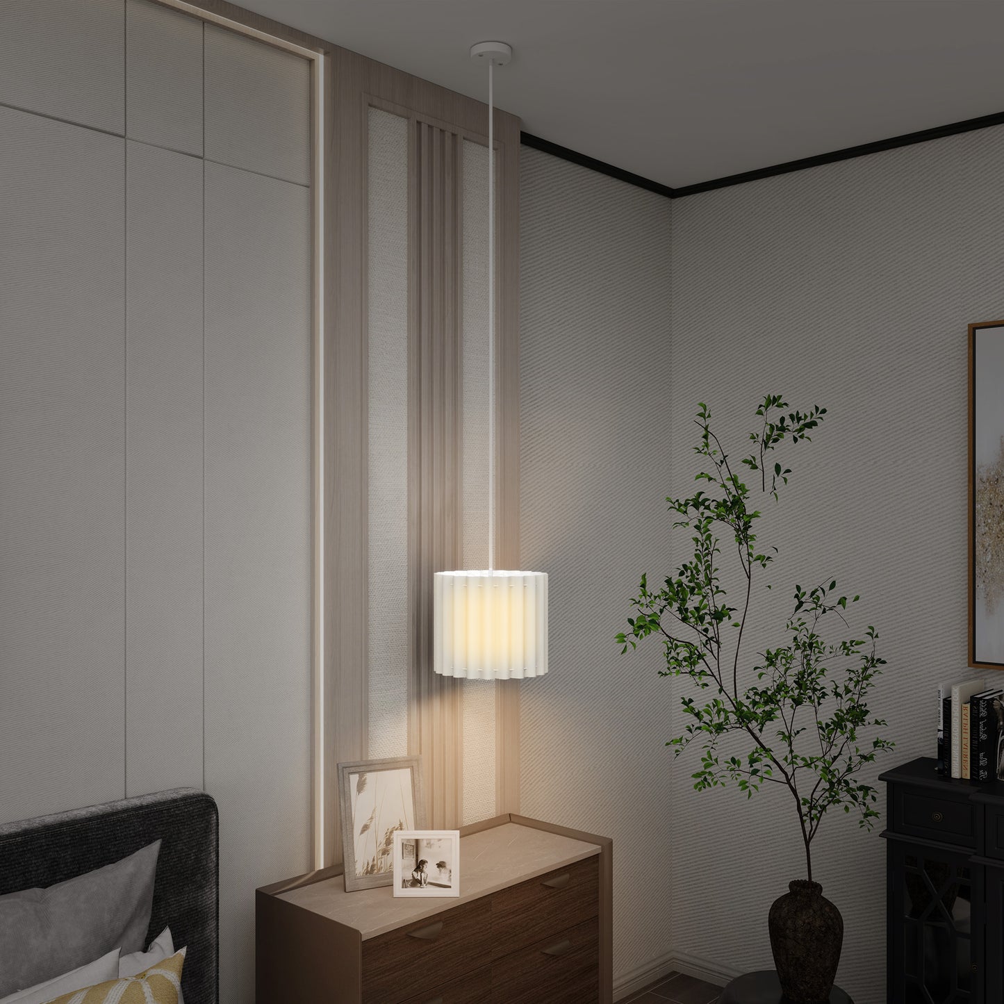 Linen Pendant Light, E27 Lampshade for Living Room, Bedroom, White