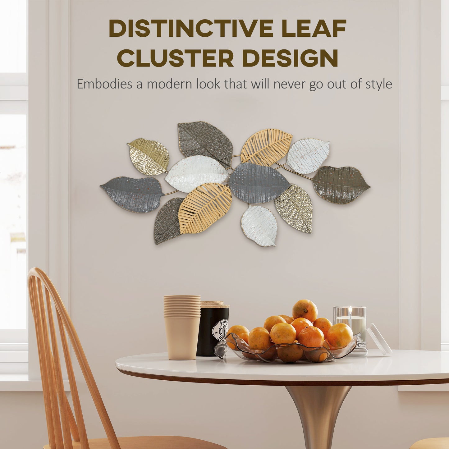 Modern Wall Art with Leaf Design, Metal Hanging Decoration