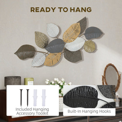 Modern Wall Art with Leaf Design, Metal Hanging Decoration