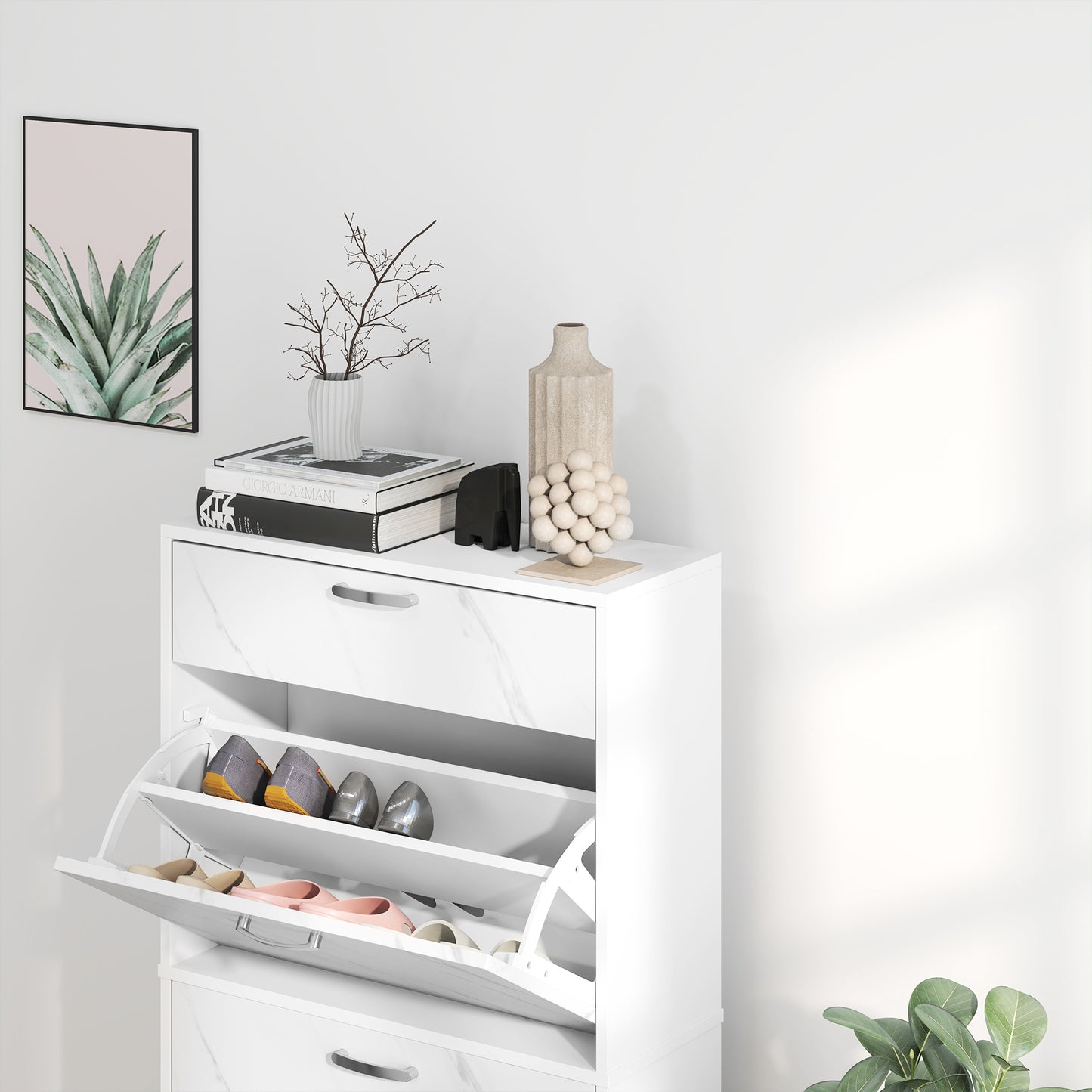 Shoe Cabinet w/ 4 Drawers Shoe Storage Organiser for 18 Pairs Black