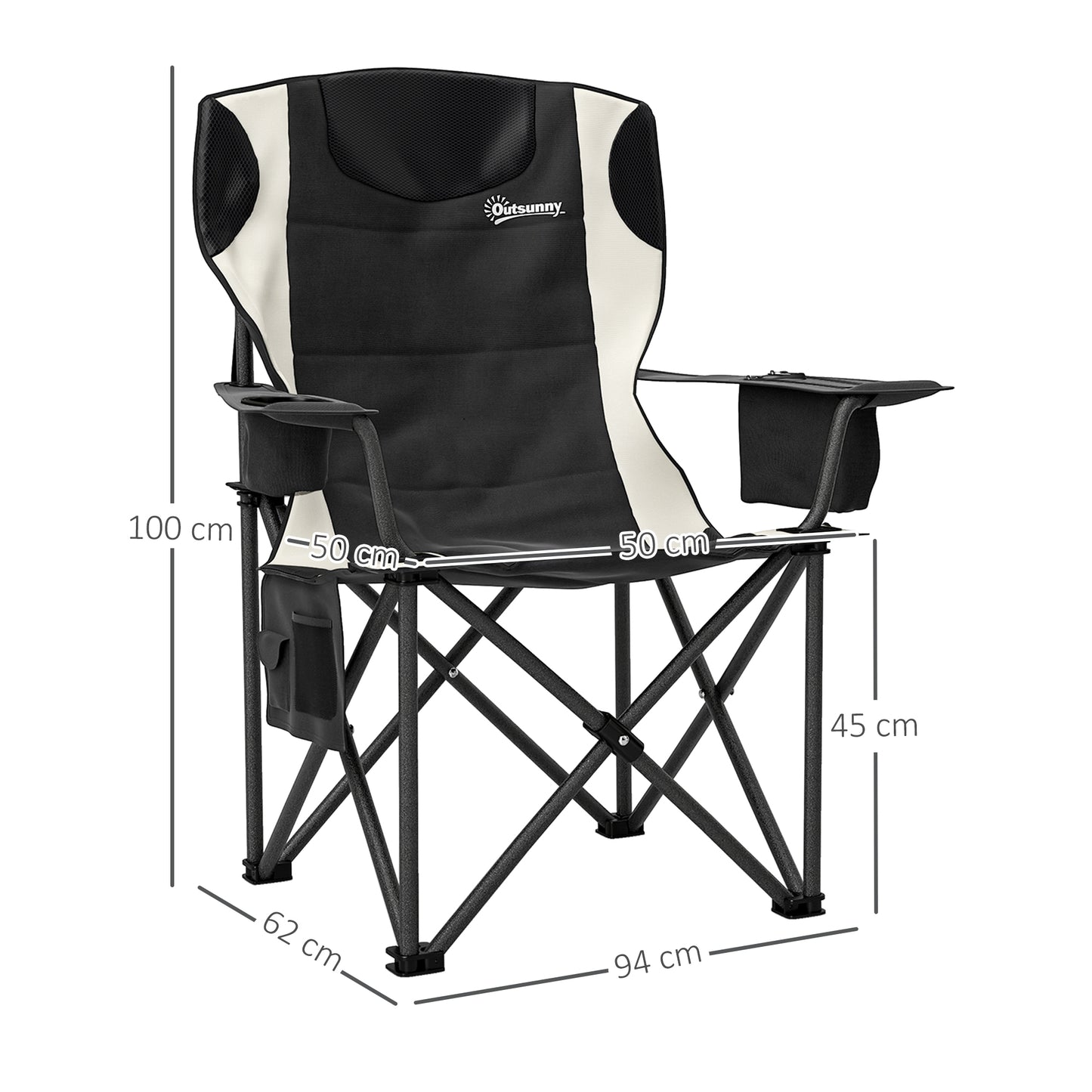 Set of 2 Padded Folding Picnic Chairs with Cooler Bag, Black