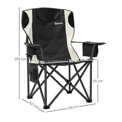 Set of 2 Padded Folding Picnic Chairs with Cooler Bag, Black