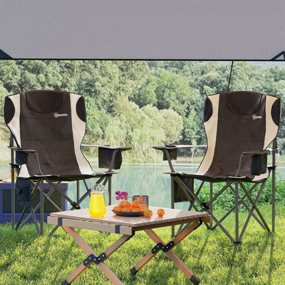 Set of 2 Padded Folding Picnic Chairs with Cooler Bag, Black