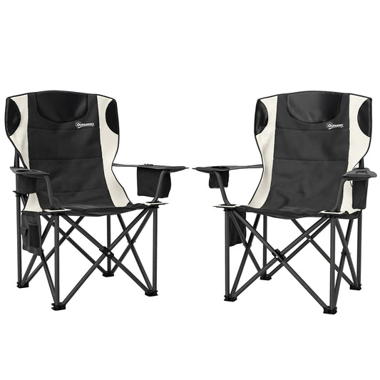 Set of 2 Padded Folding Picnic Chairs with Cooler Bag, Black
