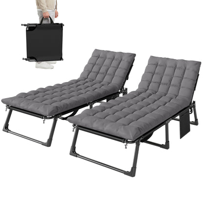 Folding Sun Loungers Set of 2, Oversized Camping Bed, Dark Grey