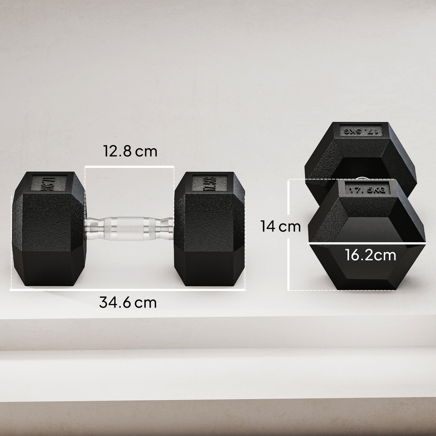 35KG Rubber Hex Dumbbell Portable Hand Weights Home Gym