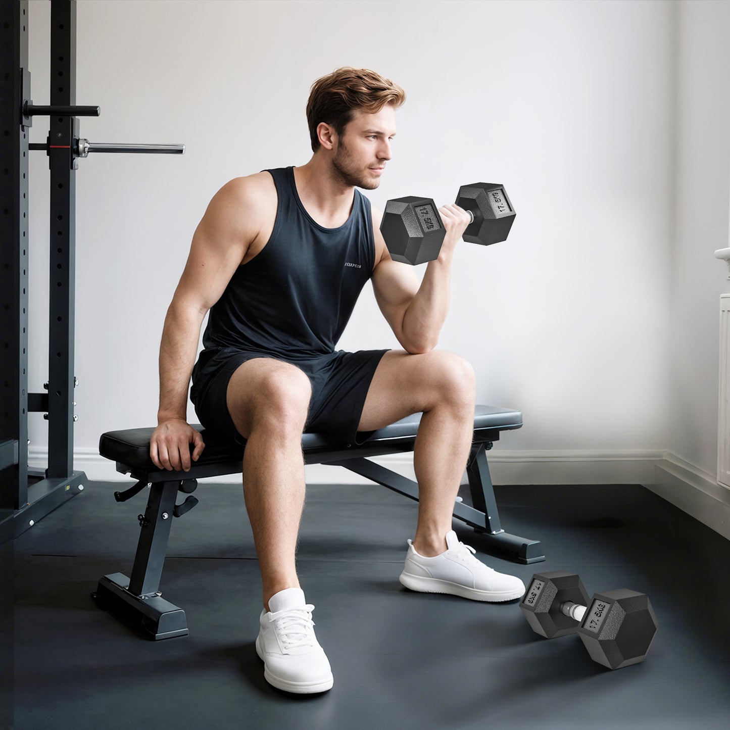 35KG Rubber Hex Dumbbell Portable Hand Weights Home Gym
