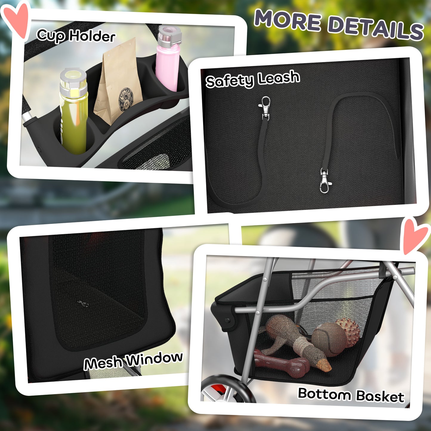Pet Stroller Carrier Foldable Deluxe Walk Travel Dog, Black