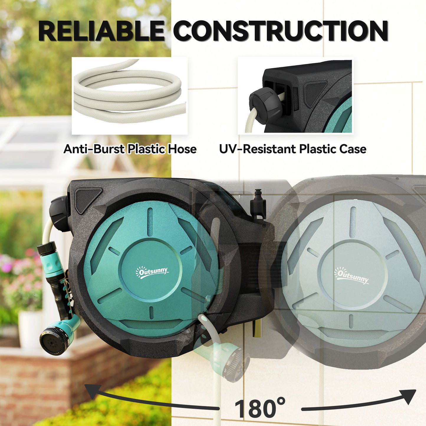 Retractable Hose Reel Wall Mounted with Lock, Black