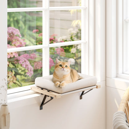 Cat Radiator Bed, Adjustable Hanging Cat Hammock with Solid Wood Frame, Removable and Machine Washable Cushion for Indoor Cats and Kittens, Cream White
