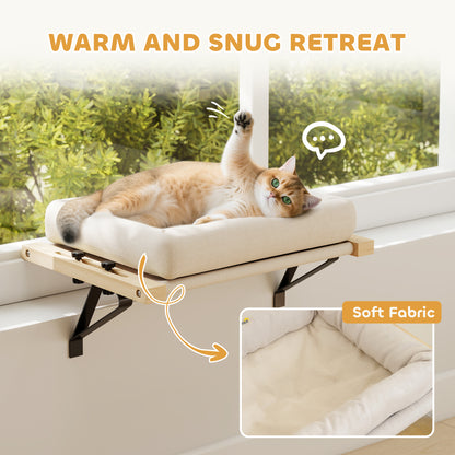 Cat Radiator Bed, Adjustable Hanging Cat Hammock with Solid Wood Frame, Removable and Machine Washable Cushion for Indoor Cats and Kittens, Cream White