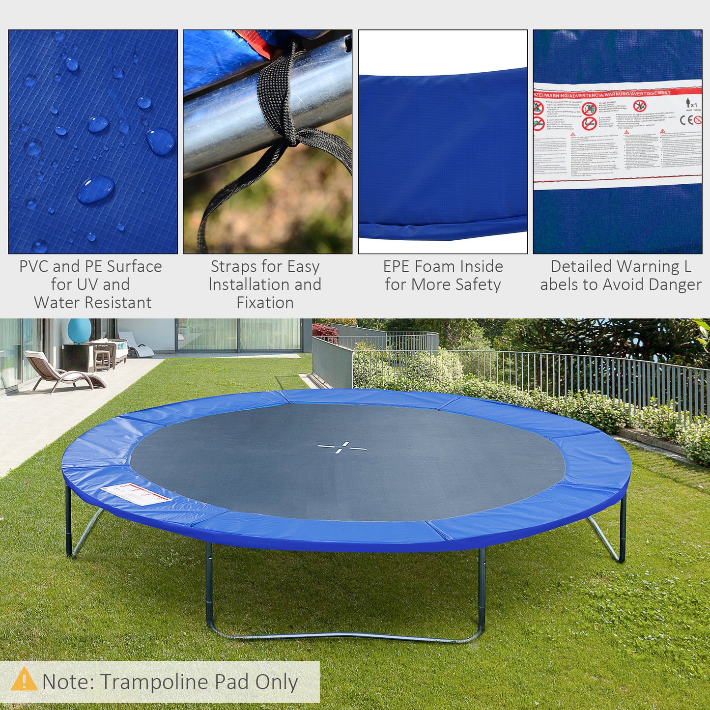Φ244cm Trampoline Pad Pads Replacement Safety Surround Pads Padding - 8ft Blue