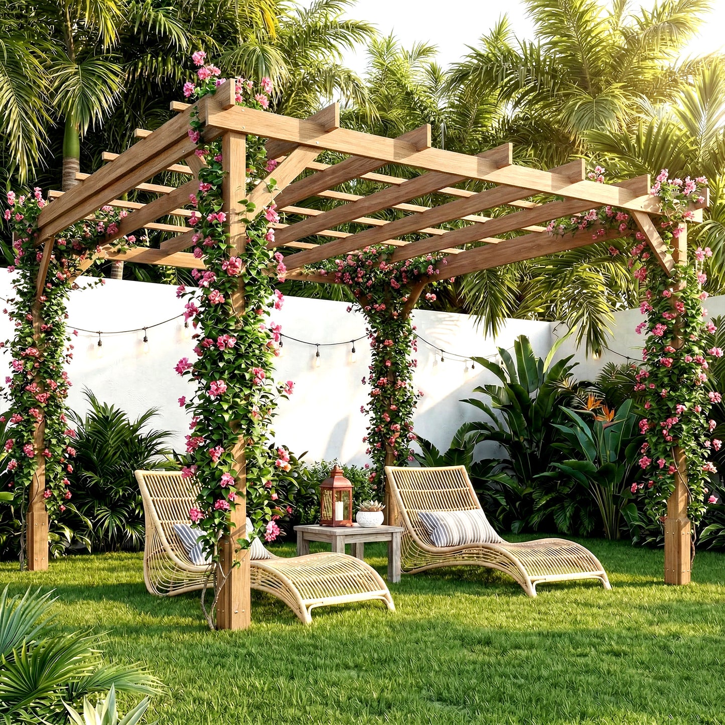 3 x 3 m Wooden Pergola Kit, Garden Gazebo Shelter, Dark Brown