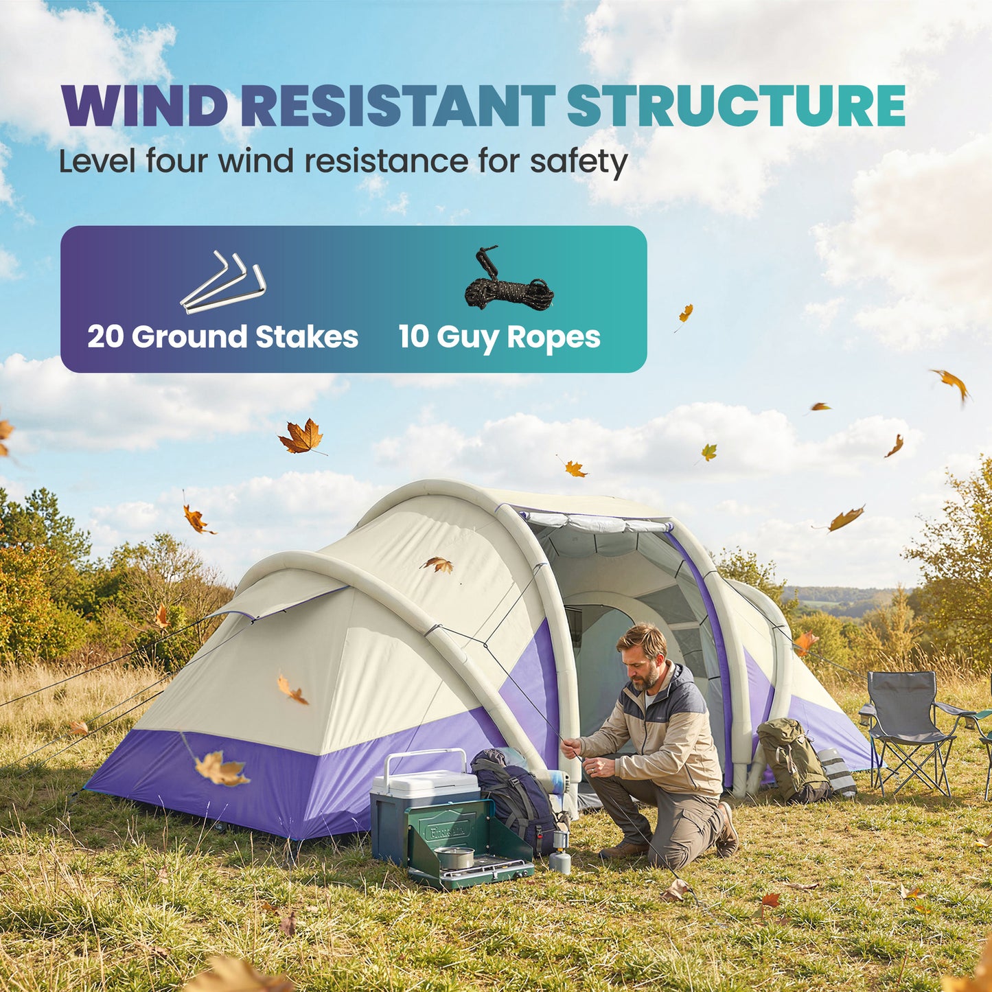 Inflatable Tent 3000mm Waterproof for 4 Person, Purple