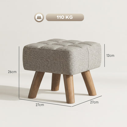 Modern Footstool, Fabric Foot Rest with Rubber Wood Legs, Brown