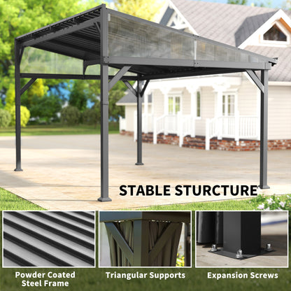 4.3 x 3 m Garden Pergola with Netting Curtains, Lean to Pergola