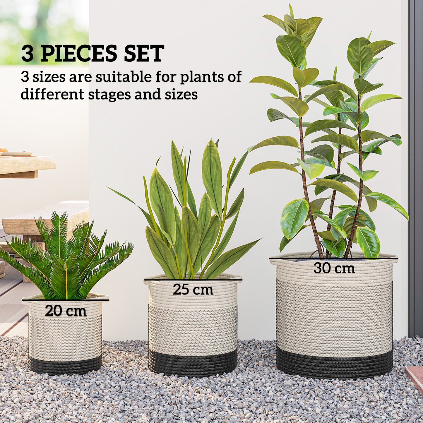 Plant Pots Handwoven Cotton Set of 3 White