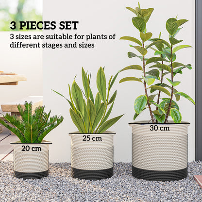 Plant Pots Handwoven Cotton Set of 3 White